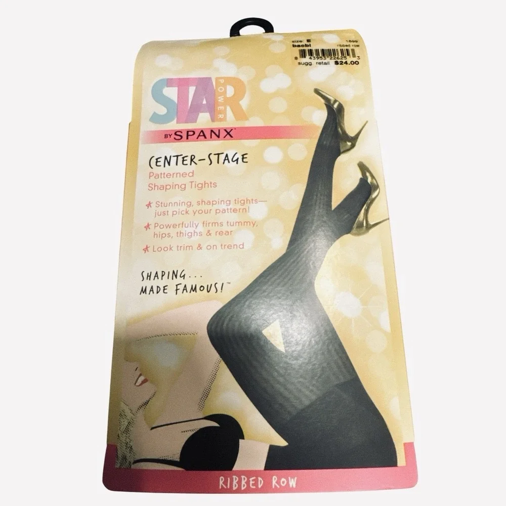 NWT Star Power by SPANX Shaping Tights Black Ribbed Row Pattern Size E‎